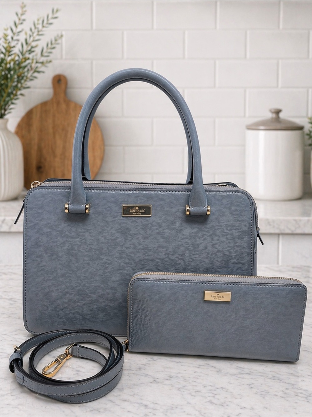 kate spade Lise Bixby Place Satchel Crossbody & matching wallet - hare gray